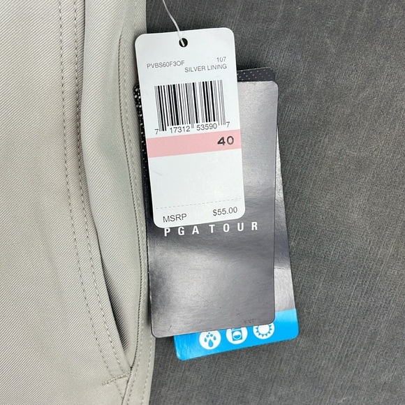 NWT‎ PGA TOUR Men's Khaki Silver Lining Flat Front Short Media Pocket Size 40 - Picture 4 of 7